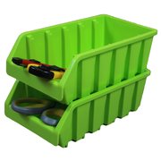 Basicwise Stacking Storage Bins, Green, Plastic, 2 PK QI003255G